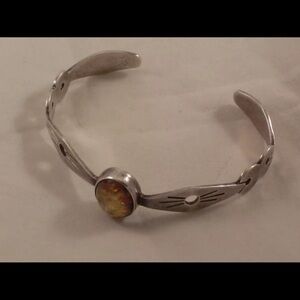 Alicia 925 Mexican Artisan Silver Cuff Bracelet With Orange Colored Stone